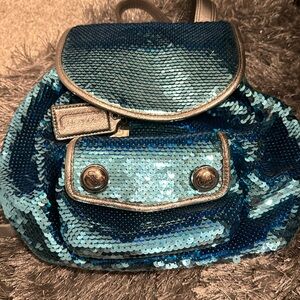Coach Poppy Limited Edition Blue Coach Sequin Backpack Bag